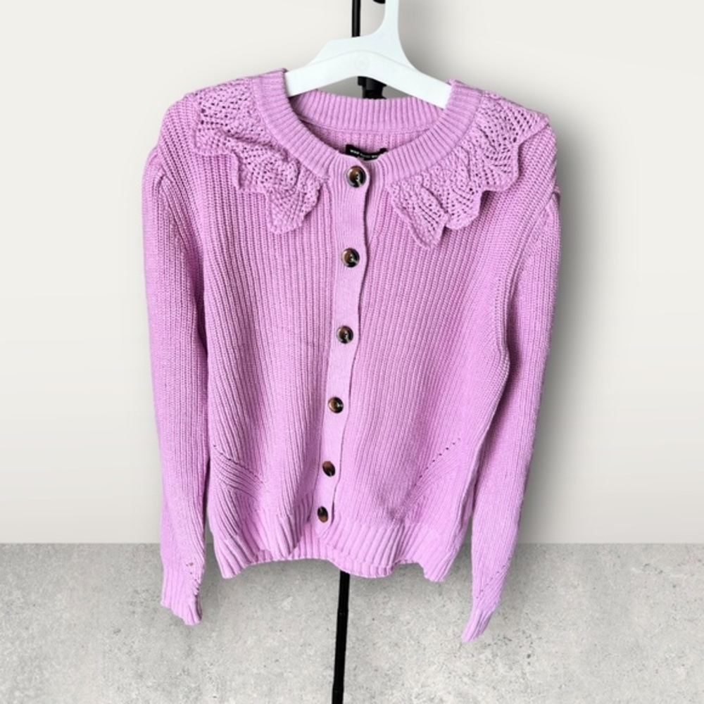 NWT ~ WHO WHAT WEAR size MEDIUM ~Purple / Pink sweater w/ crochet knit collar - Picture 12 of 13